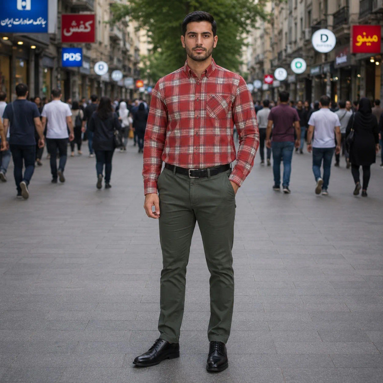 پیراهن آستین بلند مردانه نخی چهارخانه قواره آزاد جنس نخ پنبه