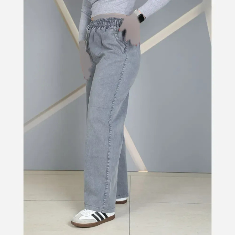 شلوار زنانه بگ طرح جین کمر کش در 5 سایز رنگ آبی و ذغالی