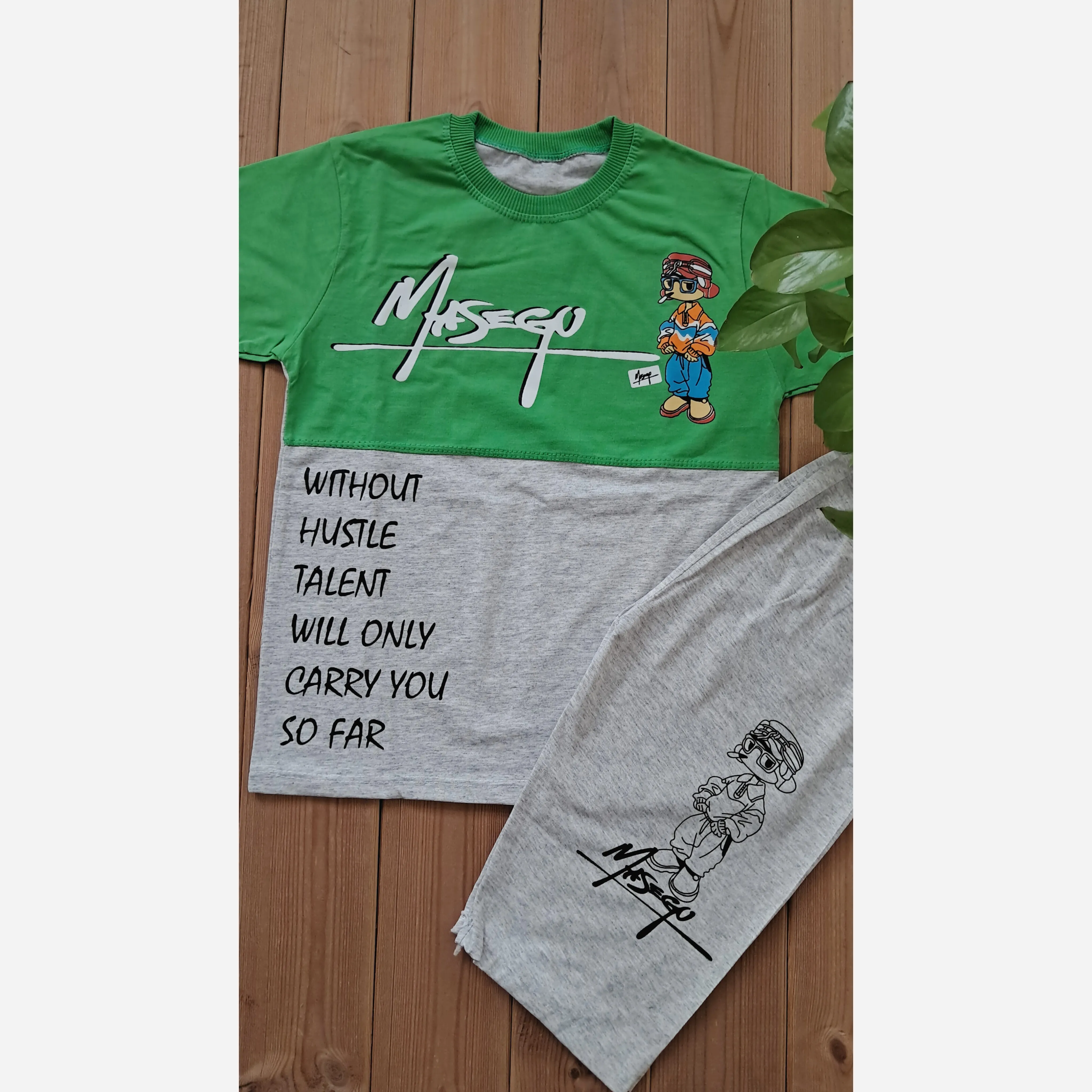 ست تیشرت و شلوارک پسرانه طرح لاک پشت نینجا جنس پنبه یک رو و ملانژ