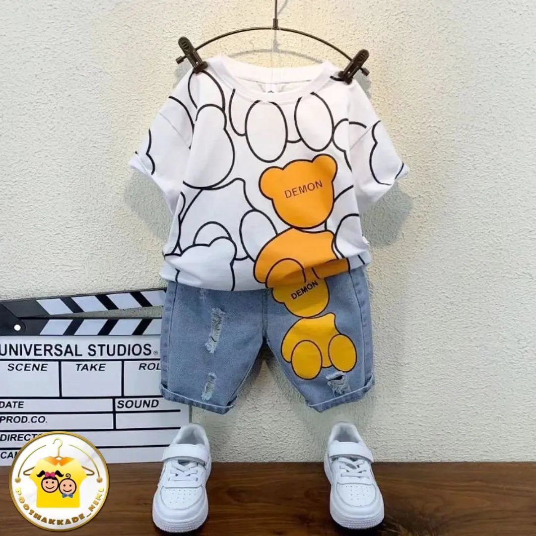 ست تیشرت و شلوارک بچگانه طرح تدی مناسب 1 تا 5 سال