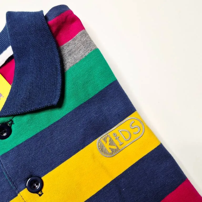 تیشرت پسرانه یقه دار 3 دکمه طرح راه راه سایز 5 تا 10 سال رنگ طوسی