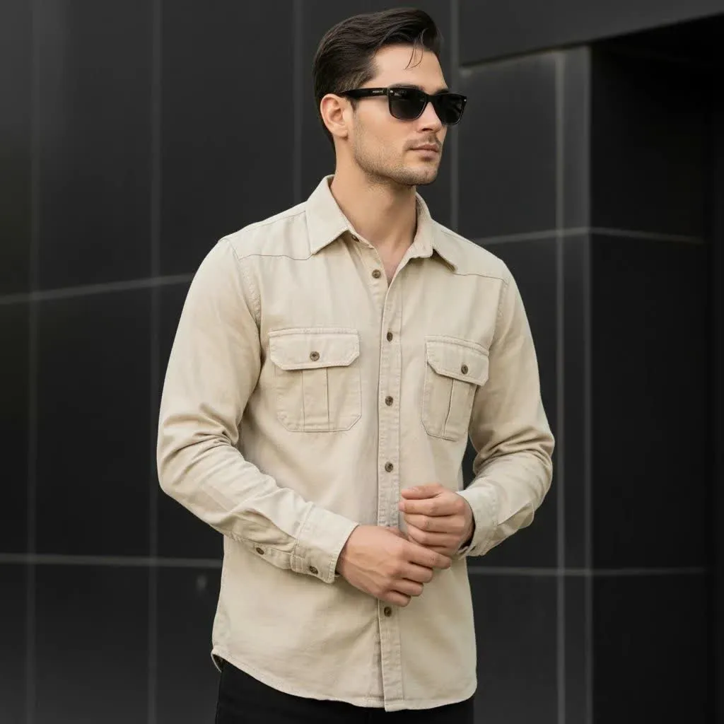 پیراهن کتان مردانه یاشیل رنگ استخوانی