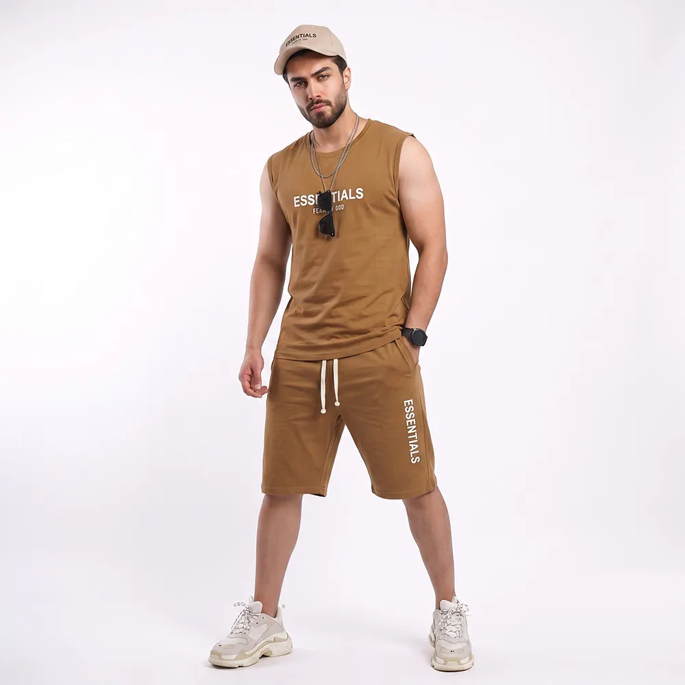 ست تاپ شلوارک مردانه ESSENTIALS پنبه ای بهار و تابستان