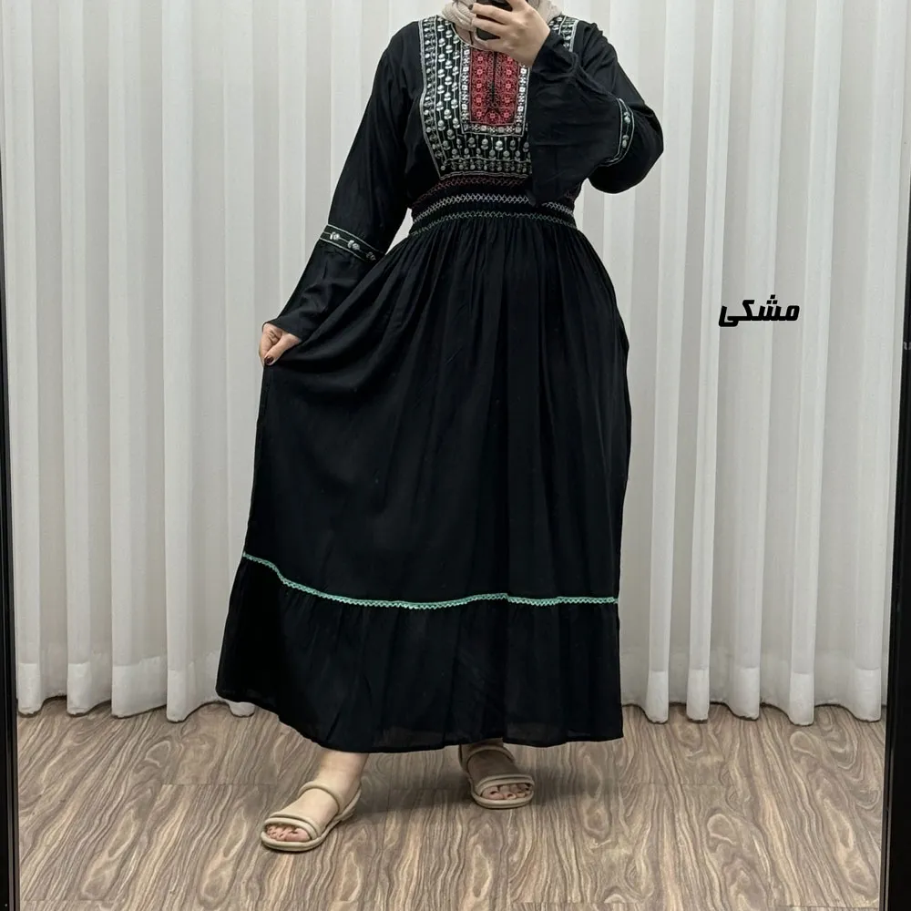 پیراهن نخی گلدوزی زنانه و دخترانه فری سایز مدل نازی کد 1778