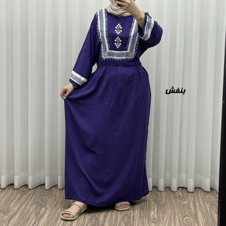 پیراهن نخی زنانه مدل پادمیرا فری سایز مناسب تا 48 همراه با کمربند