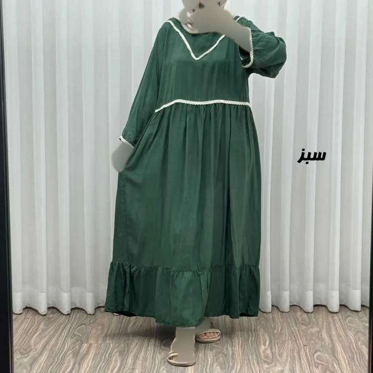پیراهن ساحلی زنانه نخی فری سایز مدل گندمی کمربنددار چهارفصل