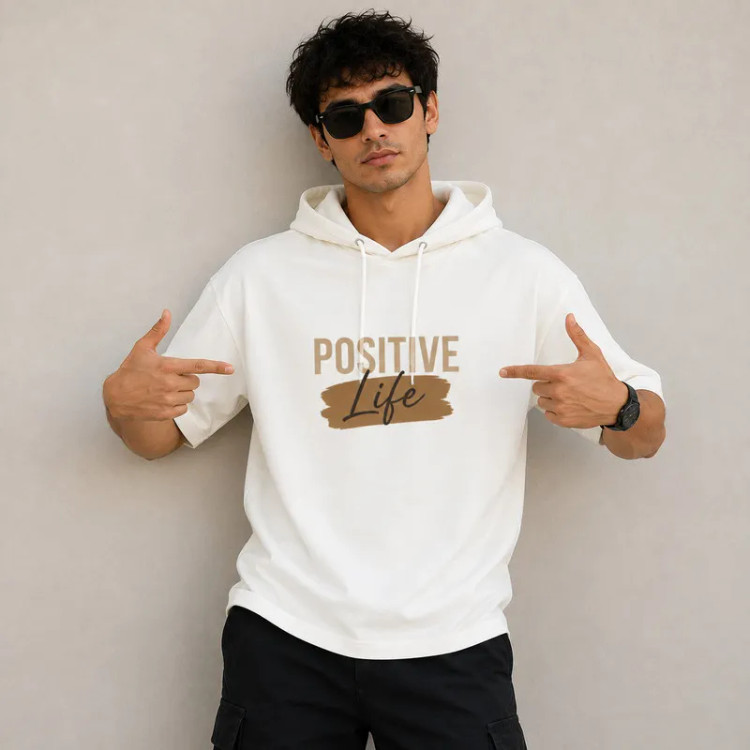تی شرت مردانه کلاهدار پنبه ای طرح حروف مدل positive