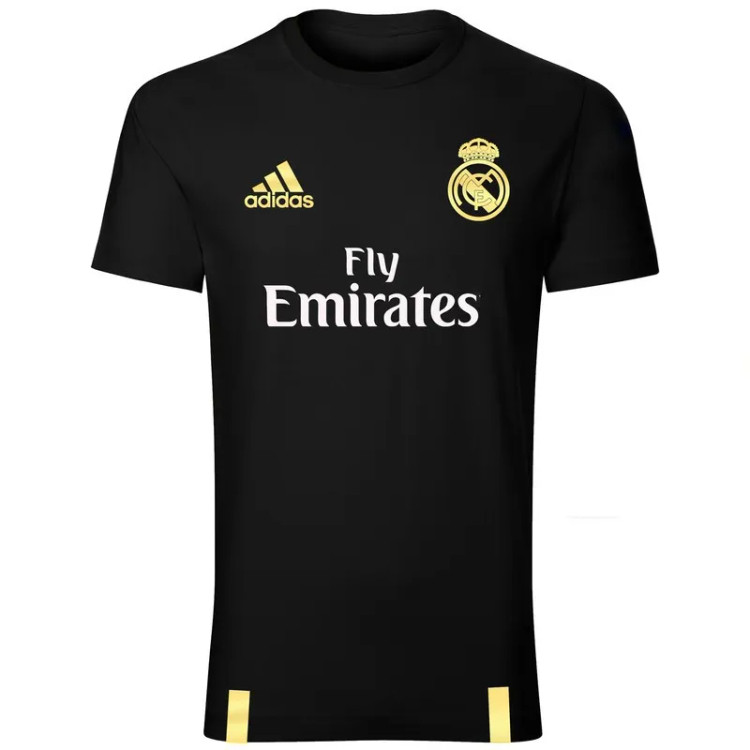 تیشرت آستین کوتاه مردانه طرح رئال مشکی یقه گرد لوگو پرس حرارتی کره ای