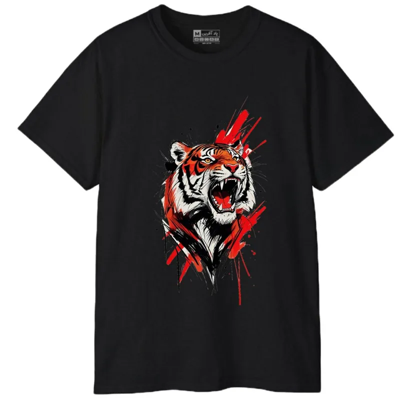 تیشرت آستین کوتاه مردانه پاد آفرین طرح حیوانات ببر کد 1999