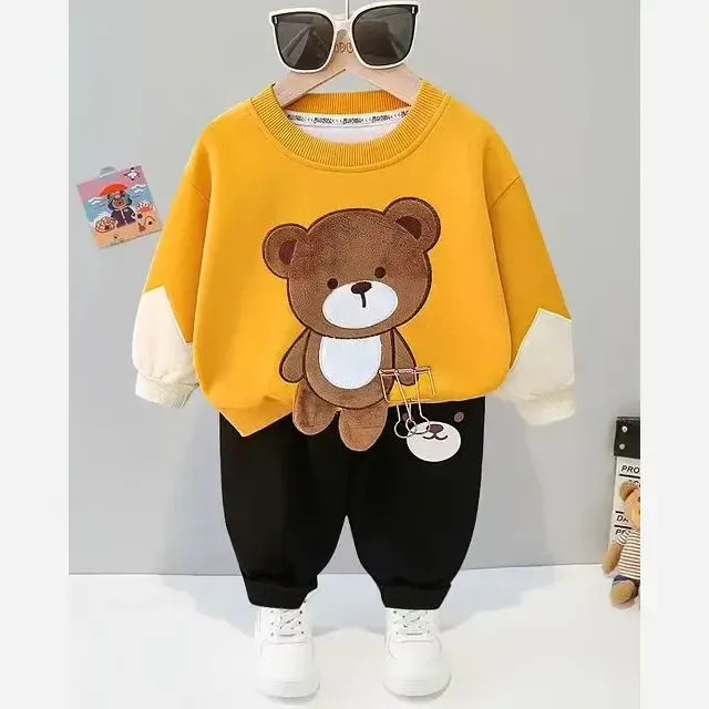 ست دورس و شلوار بچگانه طرح خرسی اسپرت وارداتی پاییزه