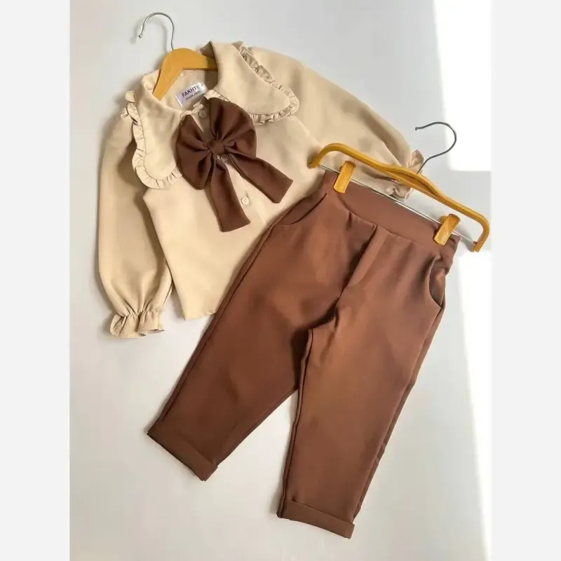 ست شومیز و شلوار دخترانه پاپیون دار مازراتی سایز 45 تا 60