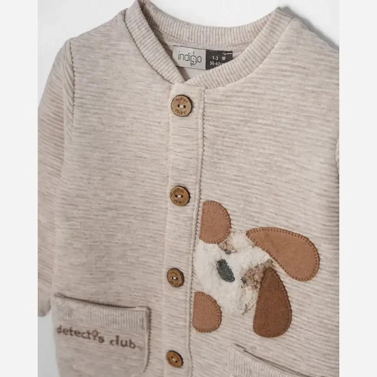 سرهمی پسرانه با کلاه طرح هاپو سایز 1 تا 3 ماه جورابدار
