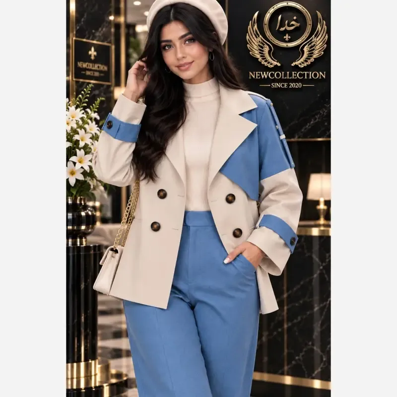 ست کت و شلوار جین زنانه پرسته آبی روشن و تیره سایز 38 تا 46 فری