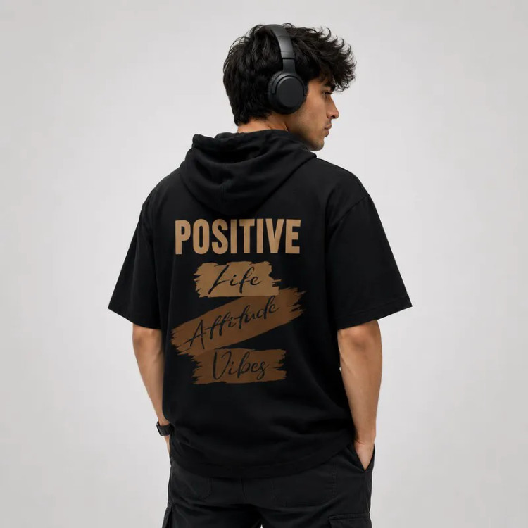 تی شرت مردانه کلاه دار پنبه ای طرح حروف مدل positive