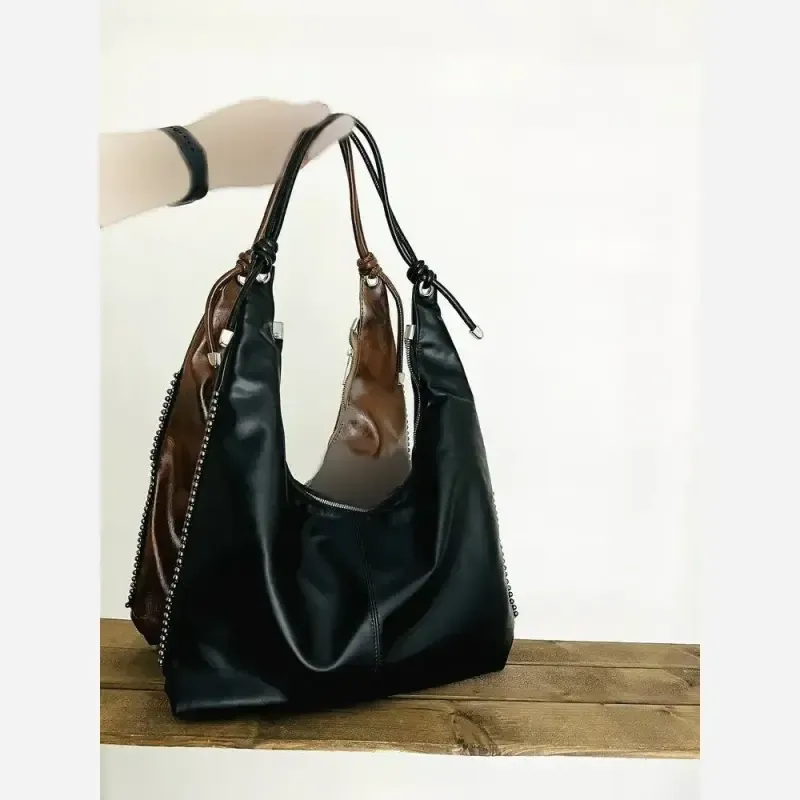 کیف زنانه مرواریدی جادار مشکی و شکلاتی سایز 25 در 38